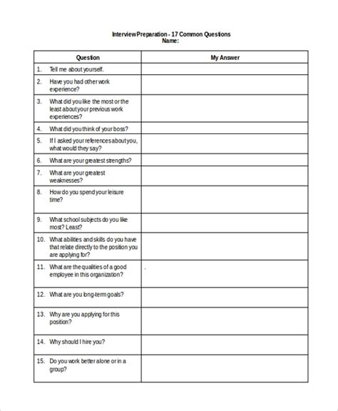 sample interview questionnaire forms   ms word excel