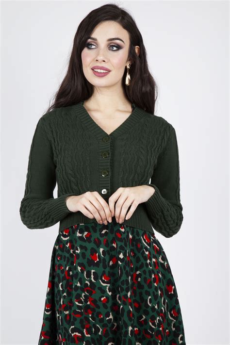 Camilla Cable Knit Cardigan In Green