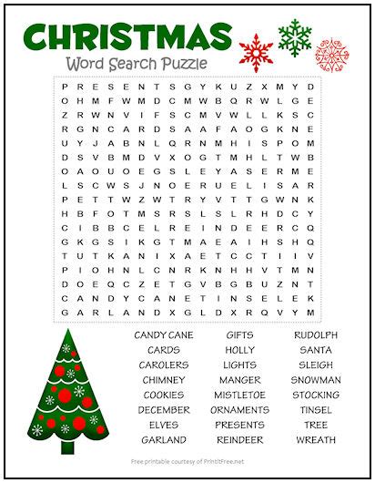 christmas word search puzzle print