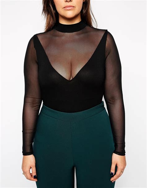 Asos Curve Body With Mesh Insert And Long Sleeves In Black Lyst