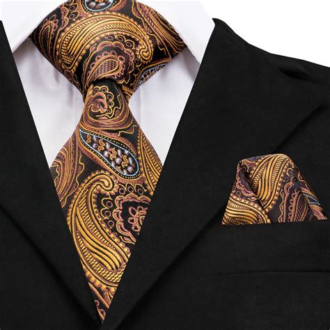 buy gold brown paisley luxury silk ties  men high