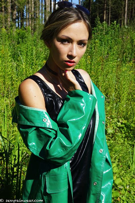 sexyrainwear online jenna in green rukka raincoat and black pvc
