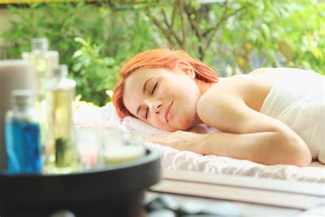 Beautiful Girl Resting Relaxing In Spa Resort With Closed Eyes Woman