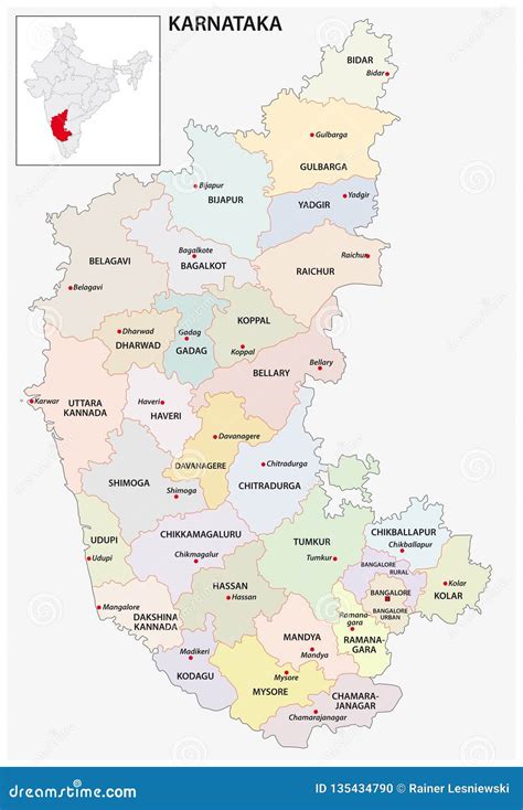 administrative  political map  indian state  karnataka india