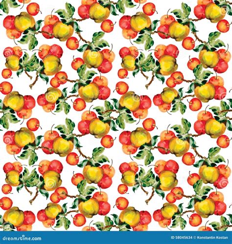 seamless pattern  red apples  leaves vector illustration stock