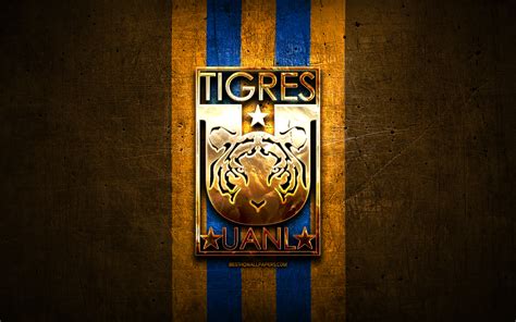 wallpapers tigres uanl fc golden logo liga mx orange metal background football