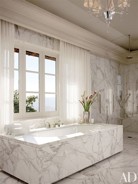 baths swathed  graphic marble  architectural digest
