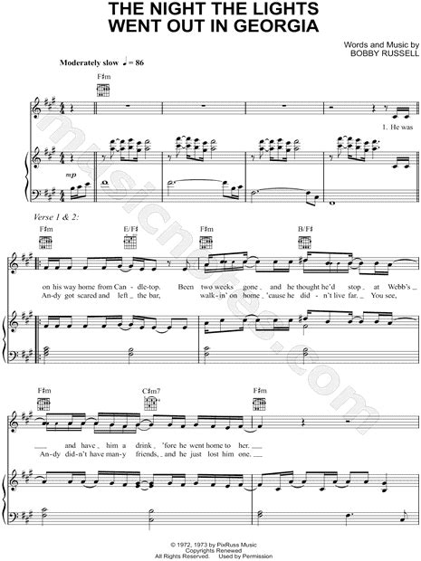 reba mcentire the night the lights went out in georgia sheet music in