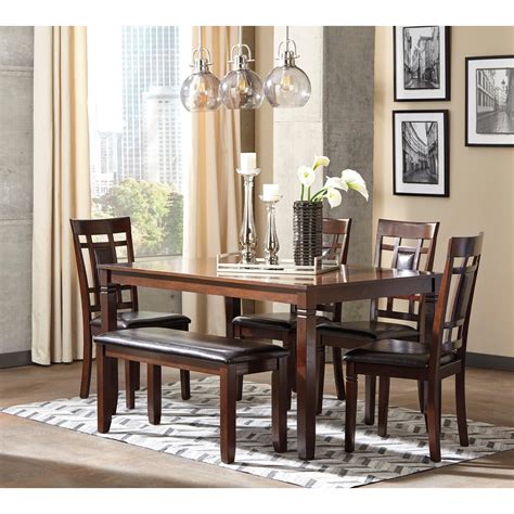 ashley signature design bennox   contemporary  piece dining room table set  bench