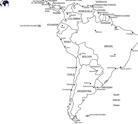 printable labeled south america map world map  countries
