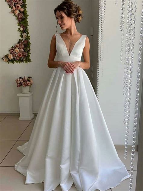 neck pleated satin white long prom dresses wedding dresses  abcprom
