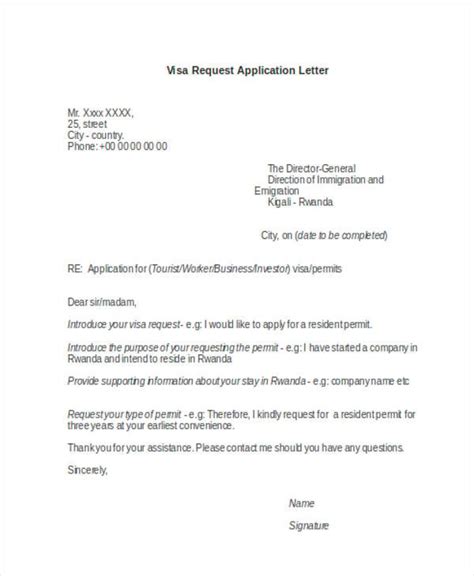 visa cover letter template  cover letter samples