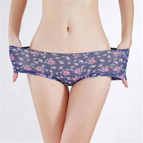 women sexy modal midi waist panties girls floral printed underwear