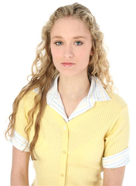 Beautiful Teen Girl With Long Curly Blonde Hair Stock