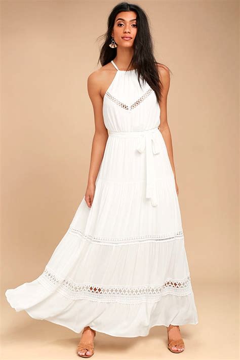 lovely white dress lace dress maxi dress halter dress 84 00