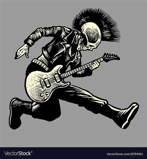 skull punk style guitarist royalty  vector image ad style