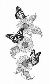 Butterfly Tattoo Flower Tattoos Flowers Sleeve Tatuajes Sunflower Drawing Drawings Monarch Designs Mariposa Tatuaje Mariposas Girasoles Dibujar Dope Small Para sketch template