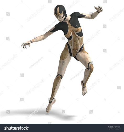 sexy female android or robot with clipping path stock
