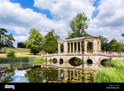 palladian bridge stowe landscape gardens stowe house stock photo