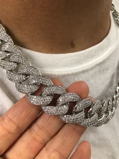 Iced Out White Gold Gold Plated Miami Cuban Link Chain 18mm Etsy