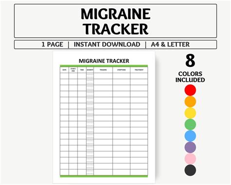 migraine tracker printable migraine diary chronic pain diary etsy