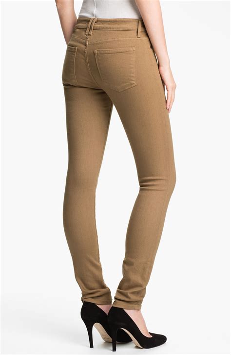 vince colored stretch skinny jeans  brown khaki lyst