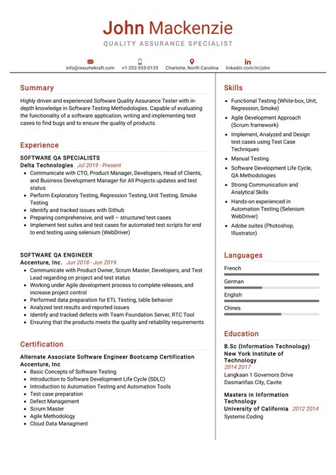quality assurance specialist resume sample   resumekraft