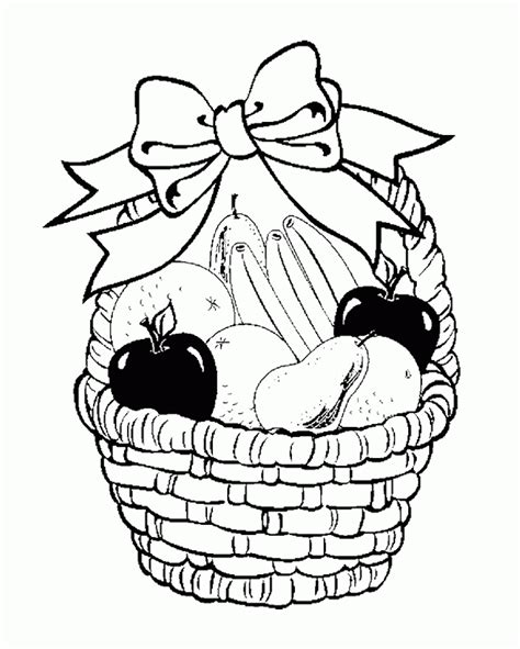 fruit basket   decorate  ribbon coloring page  kids