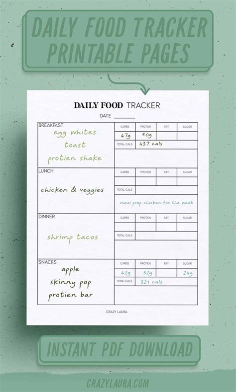 food tracker printable simple  detailed pages crazy laura