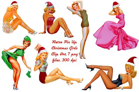 retro pin up christmas girls clip art by me and ameliè