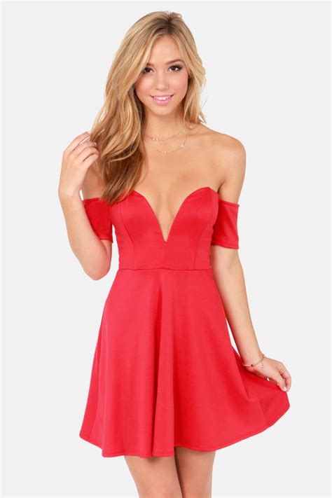 sexy red dress off the shoulder dress skater dress 43 00
