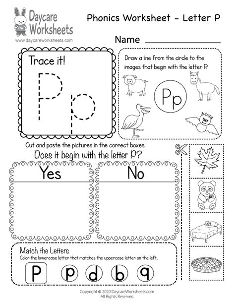 beginning sounds letter p phonics worksheet  preschool