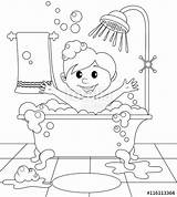 Bathroom Coloring Boy Illustration Vector Book Clipart Children sketch template