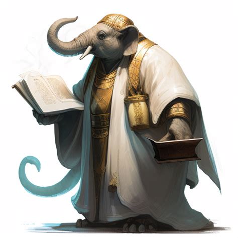 sandcrawlermusk a loxodon priest with a mitre on his head long