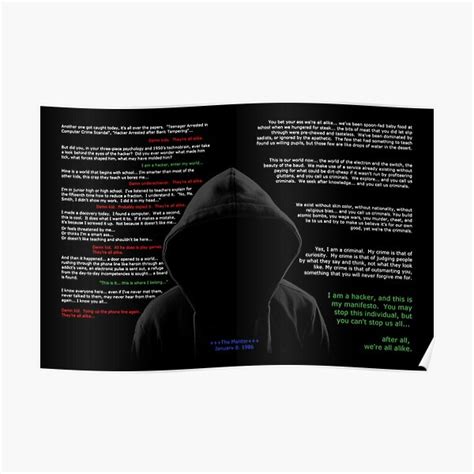 hacker manifesto poster  sale  spoolr redbubble
