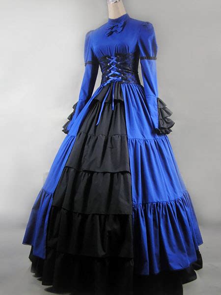 Victorian Dress Costume Women S Black Satin Ruffle Long Sleeves