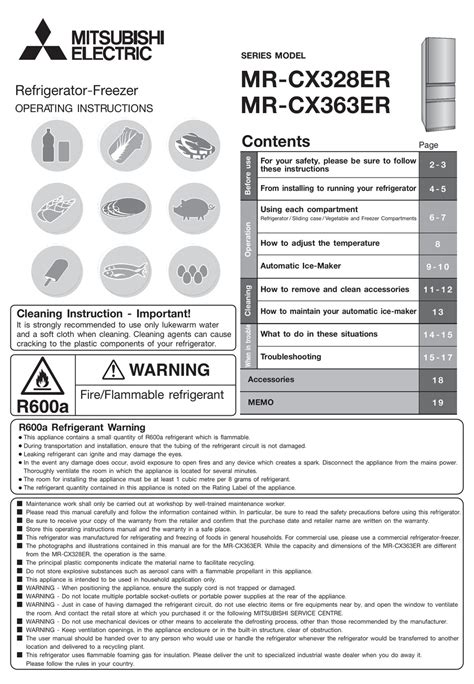 mitsubishi electric  cxer operating instructions manual