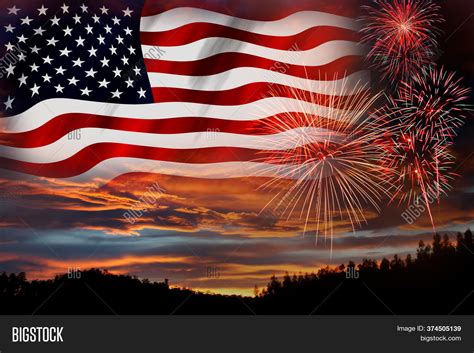 usa flag  fireworks image photo  trial bigstock