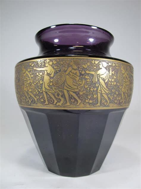 Antique Moser Purple Glass Vase Signed