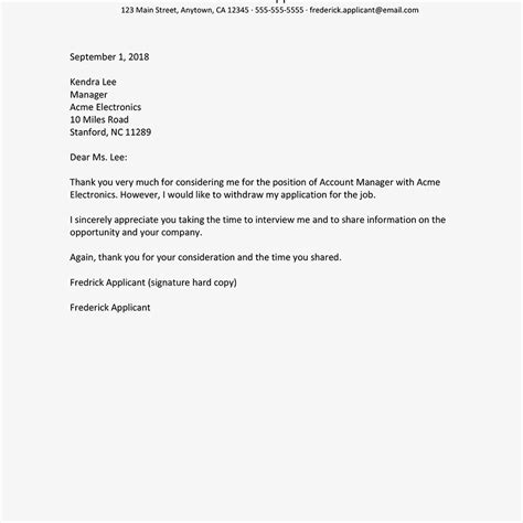 employment application withdrawal letter simple cover letter