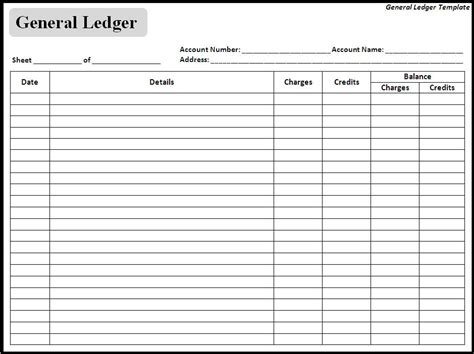 general ledger template  page ms word templates general