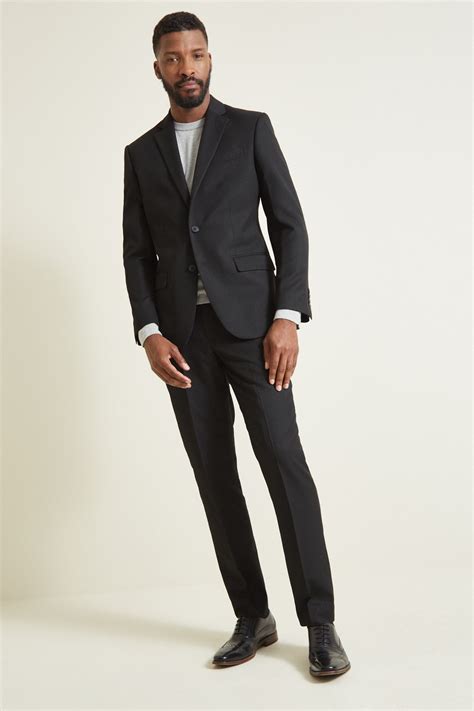 moss  tailored fit plain black suit