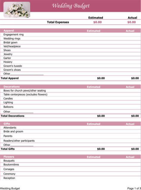 wedding budget template   formtemplate