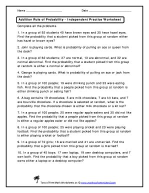 addition rules  probability worksheet answer key rick sanchezs