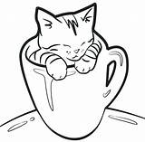 Coloring Kitten Pages Cat Cup Kittens Cute Drawing Tea Realistic Kids Sheets Printable Print Cats Colouring Color Kitty Lovely Procoloring sketch template