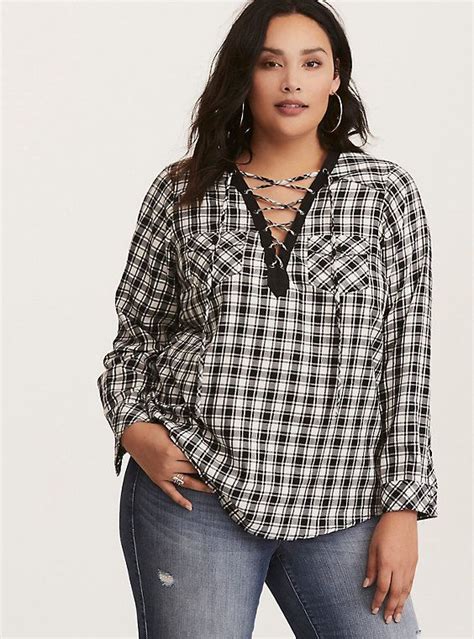 Plaid Flannel Lace Up Shirt With Images Trendy Plus