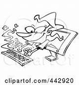 Typing Computer Royalty Cartoon Screen Woman Outline Clip Technology sketch template