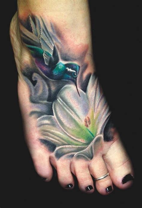 Colorful Hummingbird Foot Tattoo Foot Tattoos Tattoos Most Painful