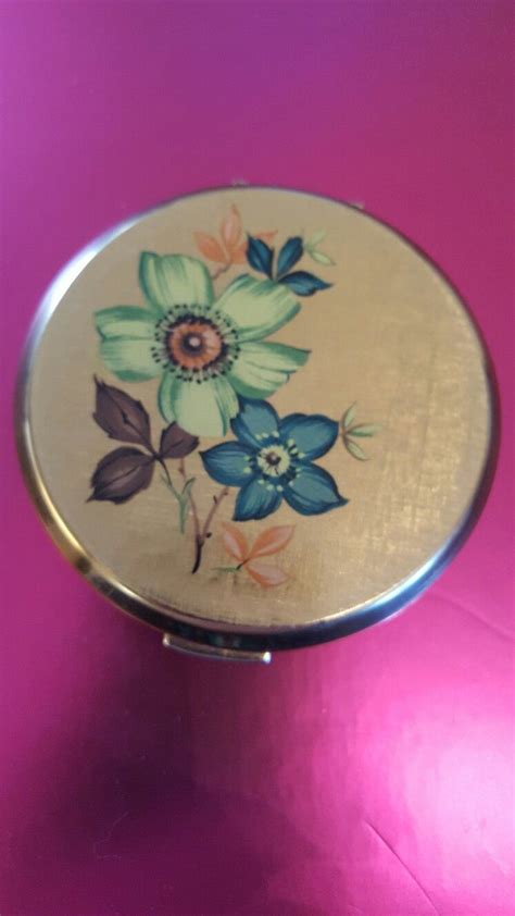 stratton floral powder compact vintage cosmetics powder