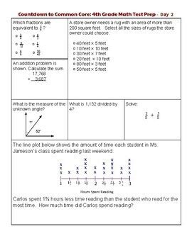 grade math countdown  common core  day standardized test review